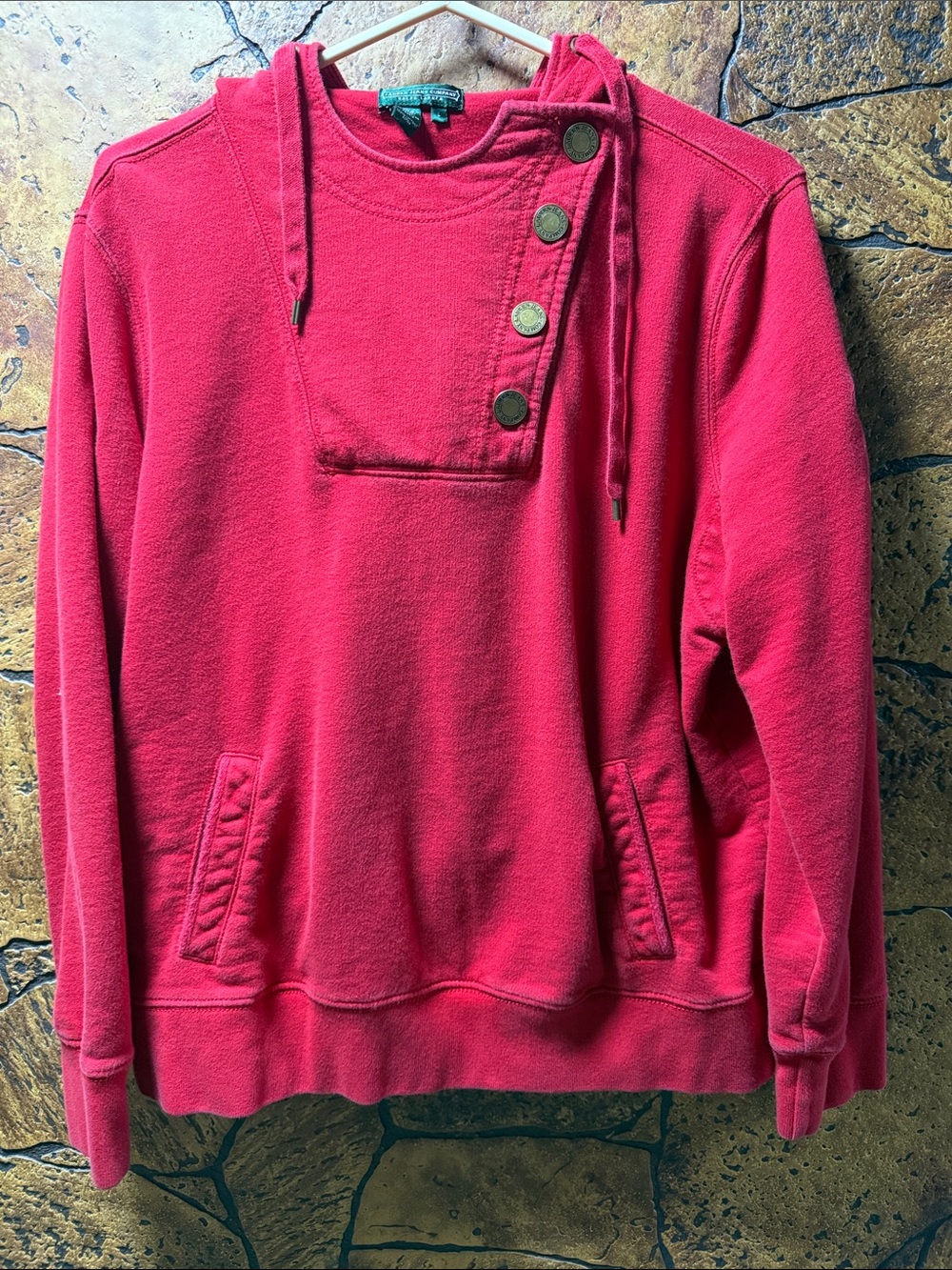 Ralph Lauren Hot Pink Button-Placket Pullover Hoodie P2P 22” Length 24”